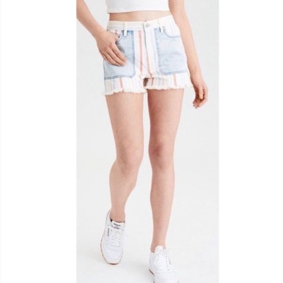 NWOT American Eagle Striped Cut-off Shorts with Patch Pockets Size 8 - Picture 2 of 6